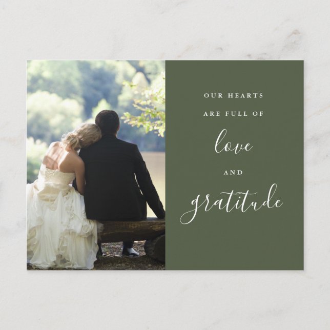 Tarjeta de agradecimiento de boda con foto en guió (Anverso)