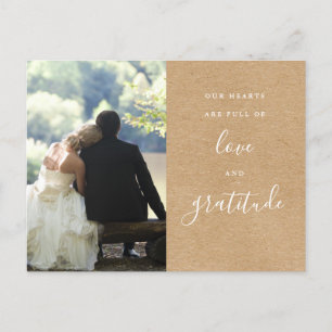 Tarjeta de agradecimiento de boda con foto en guió