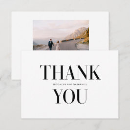 Tarjeta de agradecimiento de boda con foto en negr