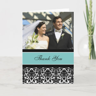 Tarjeta de agradecimiento de boda con foto en negr