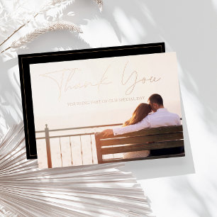 Tarjeta de agradecimiento de boda con foto en negr