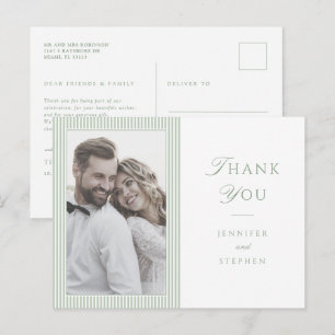 Tarjeta de agradecimiento de boda con foto en verd