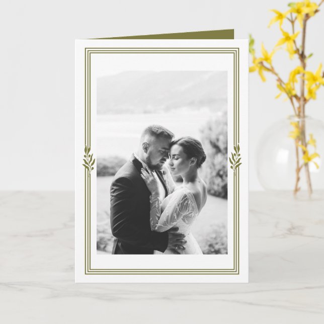 Tarjeta de agradecimiento de boda con foto en verd (flor amarilla)