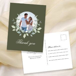 Tarjeta de agradecimiento de boda con foto en verd