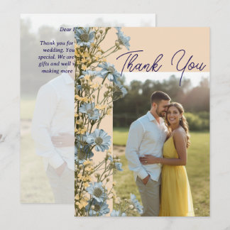 Tarjeta de agradecimiento de boda con foto floral