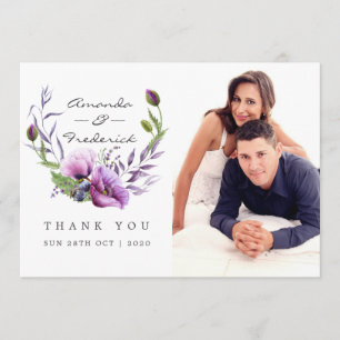 Tarjeta de agradecimiento de boda con foto floral 