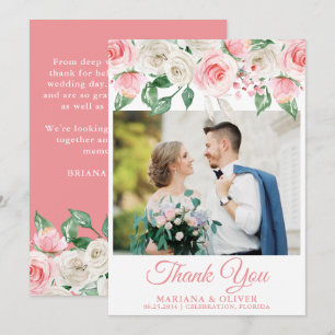 Tarjeta de agradecimiento de boda con foto floral