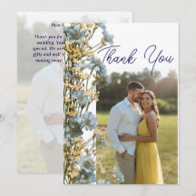 Tarjeta de agradecimiento de boda con foto floral 