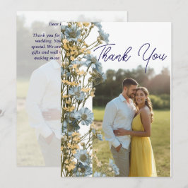 Tarjeta de agradecimiento de boda con foto floral 