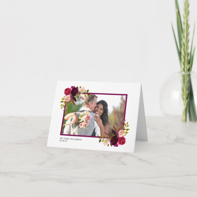 Tarjeta de agradecimiento de boda con foto floral  (Anverso)