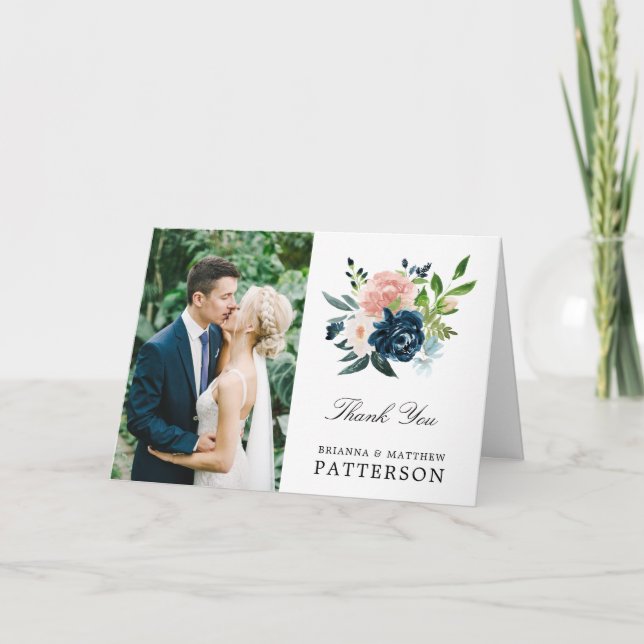 Tarjeta de agradecimiento de boda con foto floral  (Anverso)