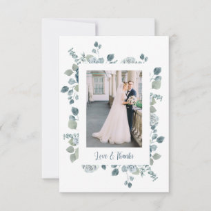 Tarjeta de agradecimiento de boda con foto floral