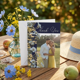 Tarjeta de agradecimiento de boda con foto floral 
