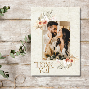 Tarjeta de agradecimiento de boda con foto floral