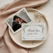 Tarjeta de agradecimiento de boda con foto floral
