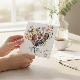 Tarjeta de agradecimiento de boda con foto floral