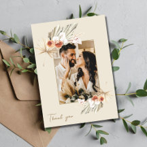 Tarjeta de agradecimiento de boda con foto floral 