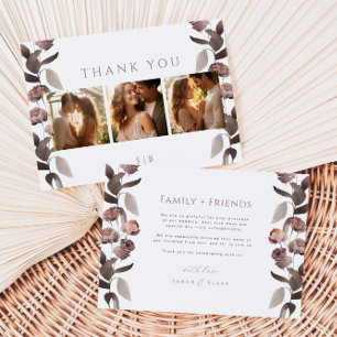 Tarjeta de agradecimiento de boda con foto floral