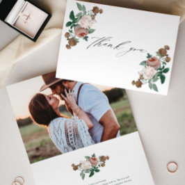 Tarjeta de agradecimiento de boda con foto floral 
