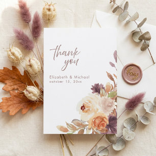 Tarjeta de agradecimiento de boda con foto floral