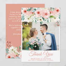 Tarjeta de agradecimiento de boda con foto floral