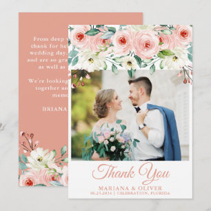 Tarjeta de agradecimiento de boda con foto floral
