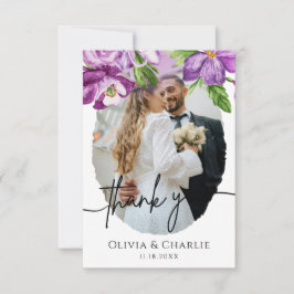 Tarjeta de agradecimiento de boda con foto floral