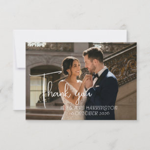 Tarjeta de agradecimiento de boda con foto floral