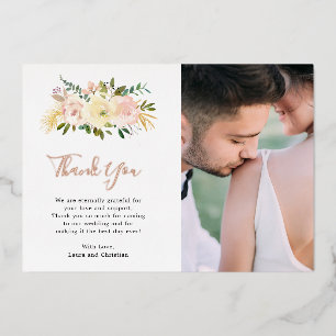 Tarjeta de agradecimiento de boda con foto floral