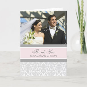 Tarjeta de agradecimiento de boda con foto gris ro