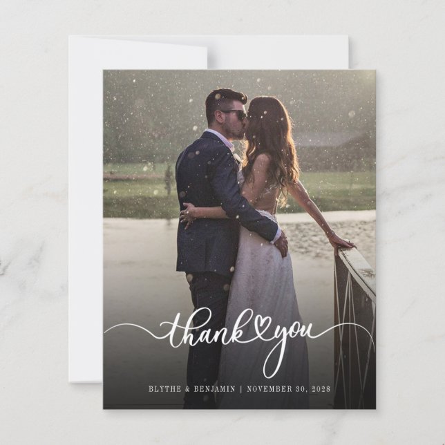 Tarjeta de agradecimiento de boda con foto manuscr (Anverso)
