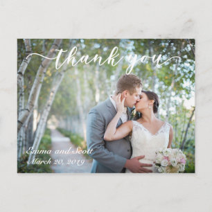 Tarjeta de agradecimiento de boda con foto manuscr