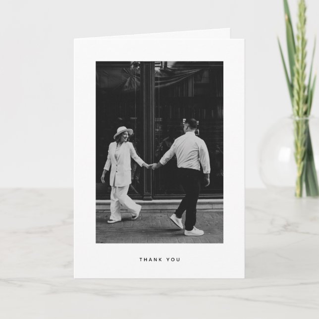 Tarjeta de agradecimiento de boda con foto minimal (Anverso)