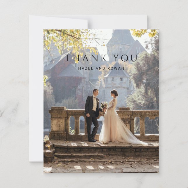Tarjeta de agradecimiento de boda con foto moderna (Anverso)