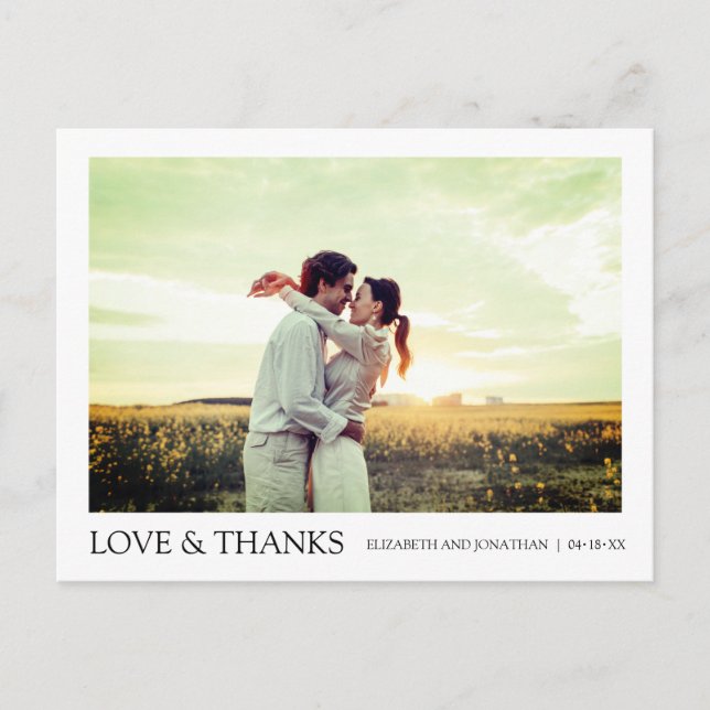 Tarjeta de agradecimiento de boda con foto moderna (Anverso)