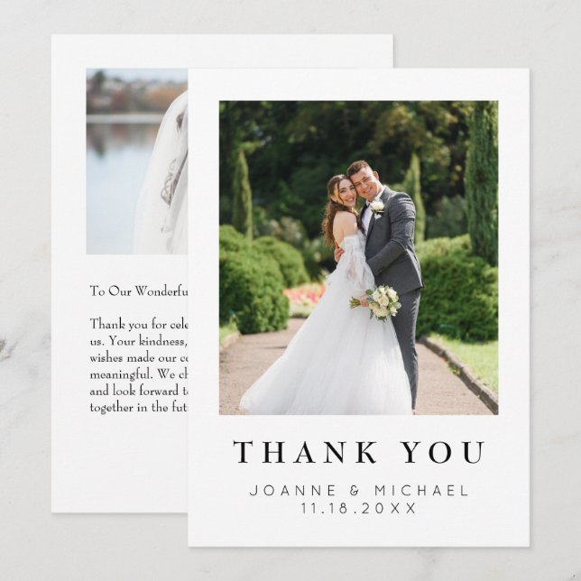 Tarjeta de agradecimiento de boda con foto moderna (Anverso / Reverso)