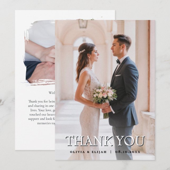 Tarjeta de agradecimiento de boda con foto moderna (Anverso / Reverso)