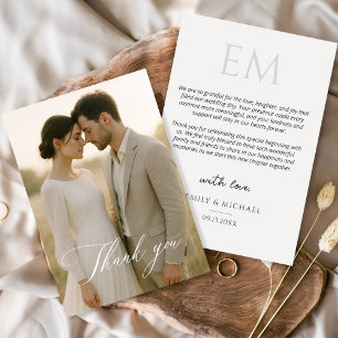 Tarjeta de agradecimiento de boda con foto moderna