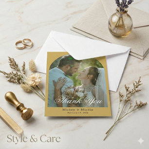 Tarjeta de agradecimiento de boda con foto moderna