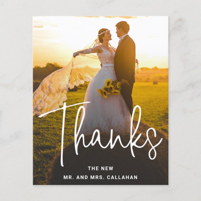 Tarjeta de agradecimiento de boda con foto moderna (Anverso)