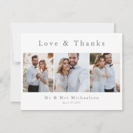 Tarjeta de agradecimiento de boda con foto moderna