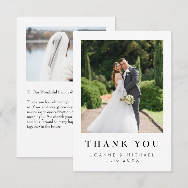 Tarjeta de agradecimiento de boda con foto moderna (Anverso / Reverso)