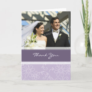 Tarjeta de agradecimiento de boda con foto morada 