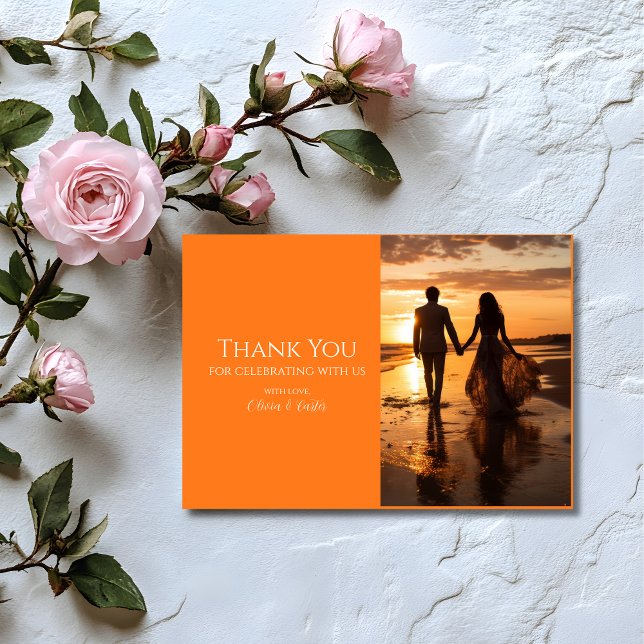 Tarjeta de agradecimiento de boda con foto naranja (Subido por el creador)