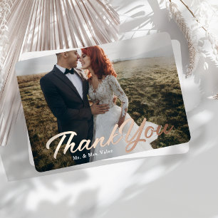 Tarjeta de agradecimiento de boda con foto real de