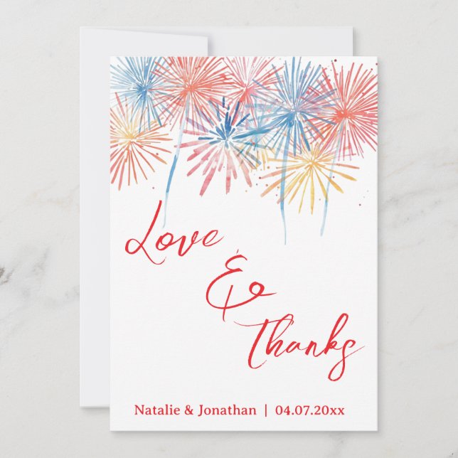 Tarjeta de agradecimiento de boda con foto roja mo (Anverso)