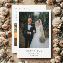 Tarjeta de agradecimiento de boda con foto sencill