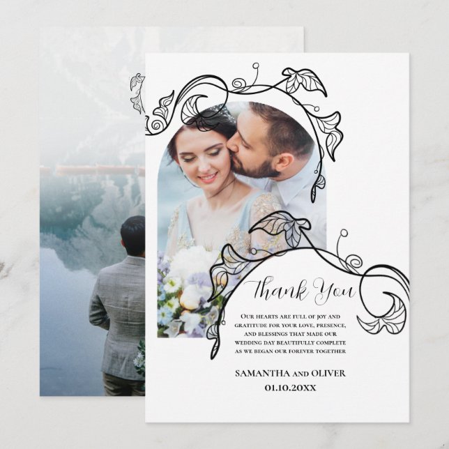 Tarjeta de agradecimiento de boda con foto simple  (Anverso / Reverso)
