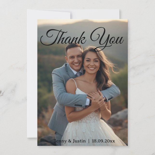 Tarjeta de agradecimiento de boda con foto simple  (Anverso)
