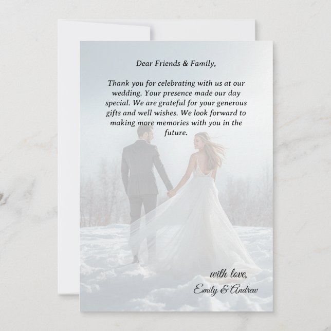 Tarjeta de agradecimiento de boda con foto simple  (Reverso)